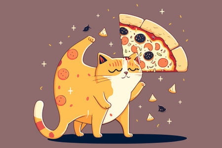 Cat Pizza vector illustrationのイラスト素材