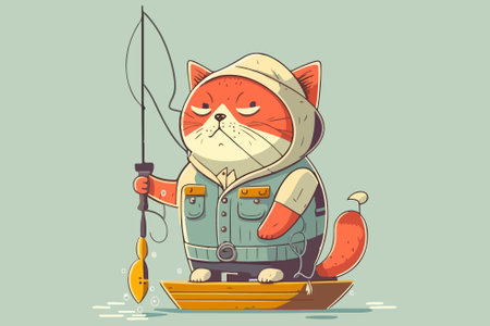 Fisherman Cat vector illustrationのイラスト素材