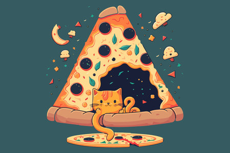 Cat Pizza vector illustrationのイラスト素材