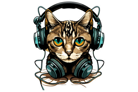 Cat wearing headphones vector illustrationのイラスト素材