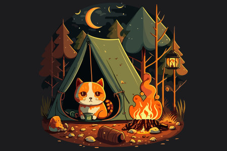 Cat Camping vector illustrationのイラスト素材