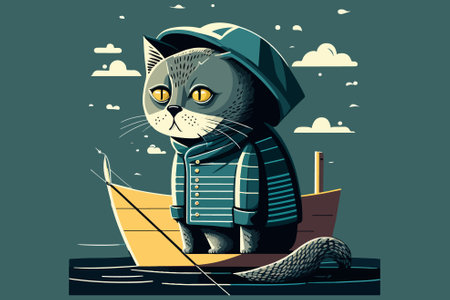 Fisherman Cat vector illustrationのイラスト素材