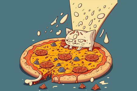Cat Pizza vector illustrationのイラスト素材