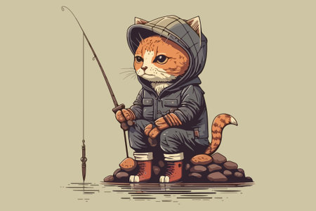 Fisherman Cat vector illustrationのイラスト素材