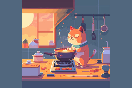 Cat Cooking vector illustrationのイラスト素材