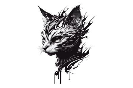 cat tattoo black and white vector illustrationのイラスト素材
