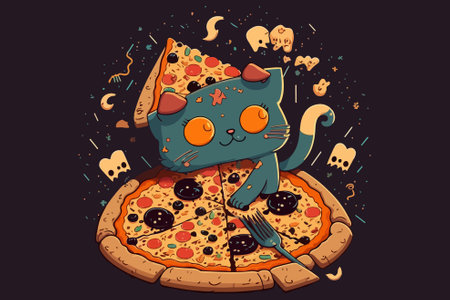 Cat Pizza vector illustrationのイラスト素材