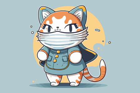 Cat wearing a face mask vector illustrationのイラスト素材