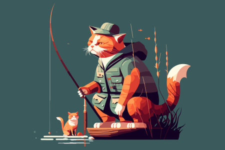 Fisherman Cat vector illustrationのイラスト素材