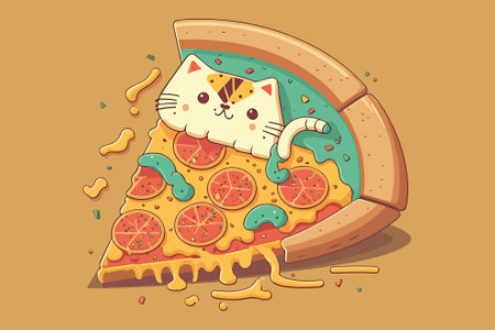 Cat Pizza vector illustrationのイラスト素材