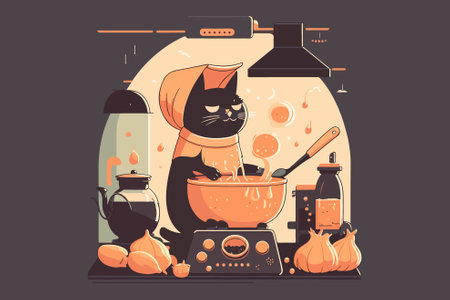 Cat Cooking vector illustrationのイラスト素材