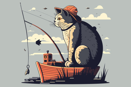Fisherman Cat vector illustrationのイラスト素材