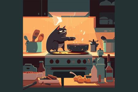 Cat Cooking vector illustrationのイラスト素材