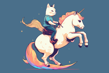 Cat Riding a Unicorn vector illustrationのイラスト素材