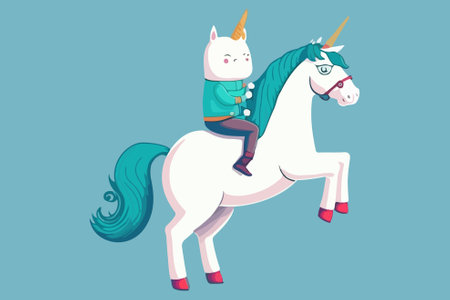 Cat Riding a Unicorn vector illustrationのイラスト素材