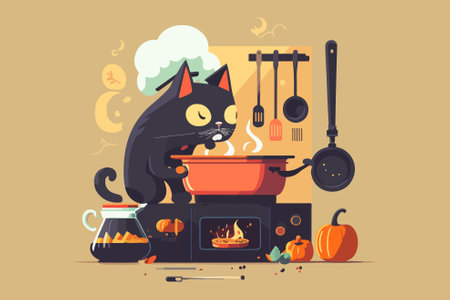 Cat Cooking vector illustrationのイラスト素材