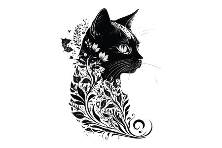 cat tattoo black and white vector illustrationのイラスト素材
