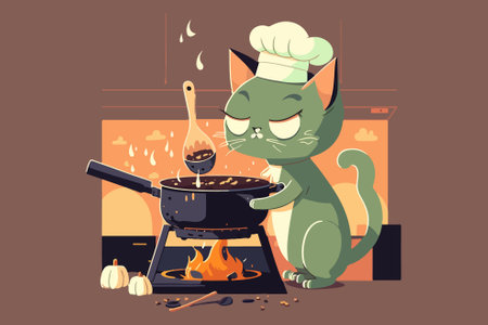 Cat Cooking vector illustrationのイラスト素材