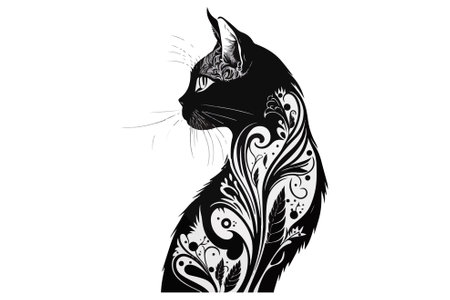 cat tattoo black and white vector illustrationのイラスト素材