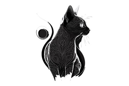 cat tattoo black and white vector illustrationのイラスト素材