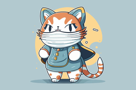 Cat wearing a face mask vector illustrationのイラスト素材