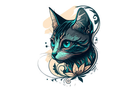 cat tattoo black and white vector illustrationのイラスト素材