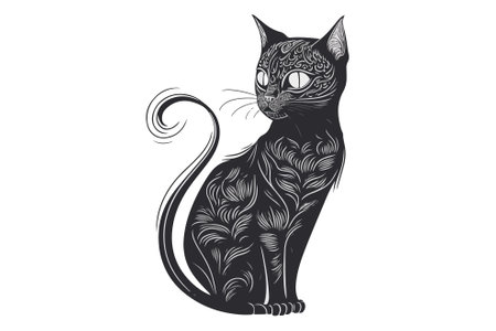 cat tattoo black and white vector illustrationのイラスト素材