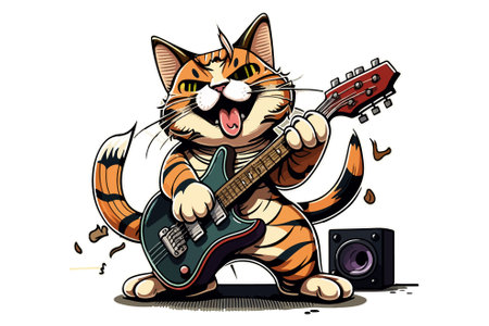 Cat playing guitar vector illustrationのイラスト素材
