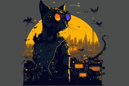 Cat cyberpunk vector illustrationのイラスト素材