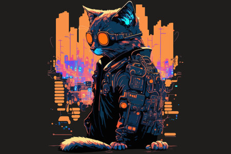 Cat cyberpunk vector illustrationのイラスト素材