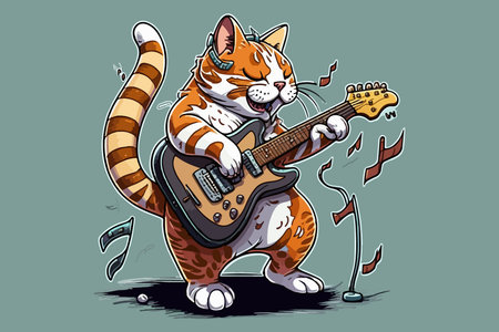 Cat playing guitar vector illustrationのイラスト素材