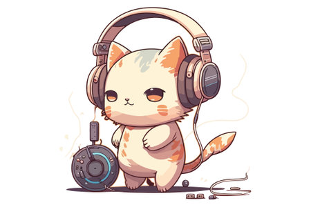 Cat wearing headphones vector illustrationのイラスト素材