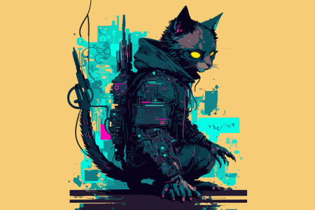 Cat cyberpunk vector illustrationのイラスト素材