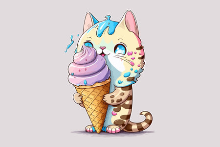 Cat eat ice cream vector illustrationのイラスト素材