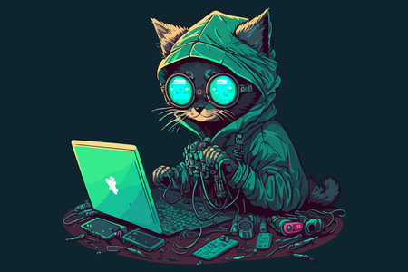 Cat hacker vector illustration