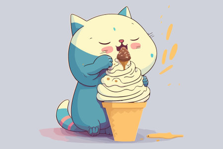 Cat eat ice cream vector illustrationのイラスト素材
