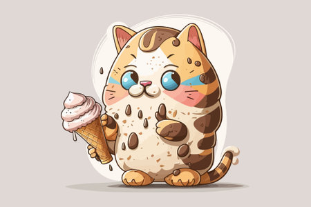 Cat eat ice cream vector illustrationのイラスト素材