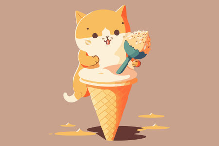 Cat eat ice cream vector illustrationのイラスト素材