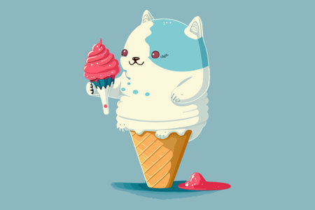 Cat eat ice cream vector illustrationのイラスト素材