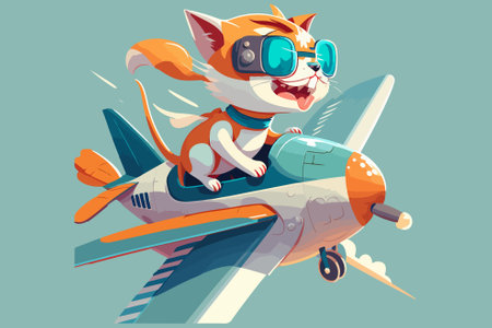 Cat riding a plane vector illustrationのイラスト素材