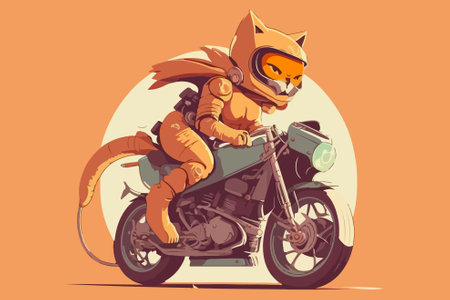 Cat riding a motorcycle vector illustrationのイラスト素材