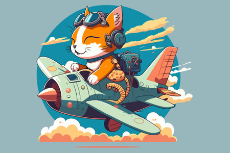 Cat riding a plane vector illustrationのイラスト素材