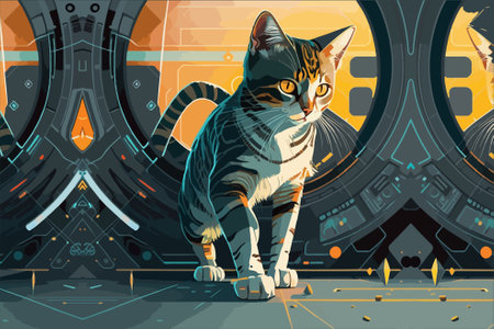 Sci fi Cat vector illustrationのイラスト素材