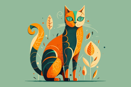 Cat folk art style vector illustrationのイラスト素材
