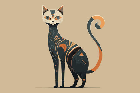 Cat folk art style vector illustrationのイラスト素材