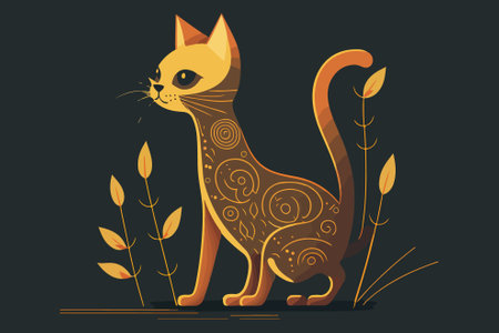 Cat folk art style vector illustrationのイラスト素材