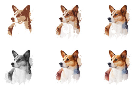 Set of watercolor portraits of cute corgi dogs isolated on white backgroundのイラスト素材