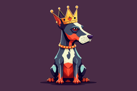 Cute cartoon doberman dog in a crown. Vector illustration.のイラスト素材