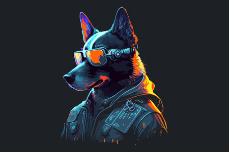 German shepherd dog portrait. Vector illustration of a dog wearing sunglasses.のイラスト素材