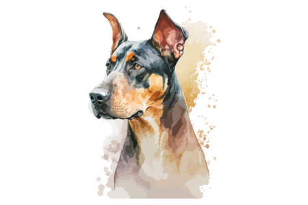 Portrait of a purebred doberman dog. Watercolor illustrationのイラスト素材